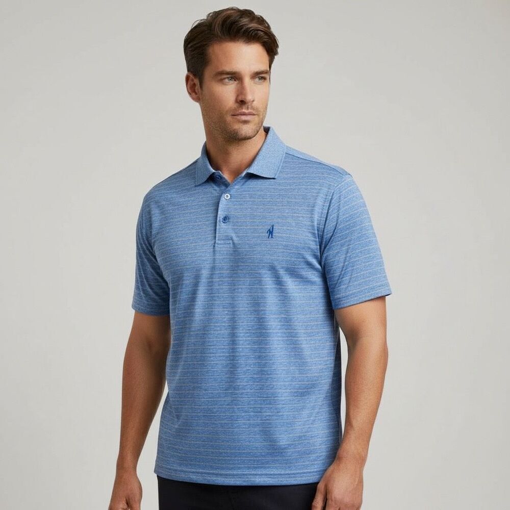 Johnnie-O Newton Striped Polo‎ Shirt XL Blue Gray Stretch Prep-Formance Golf